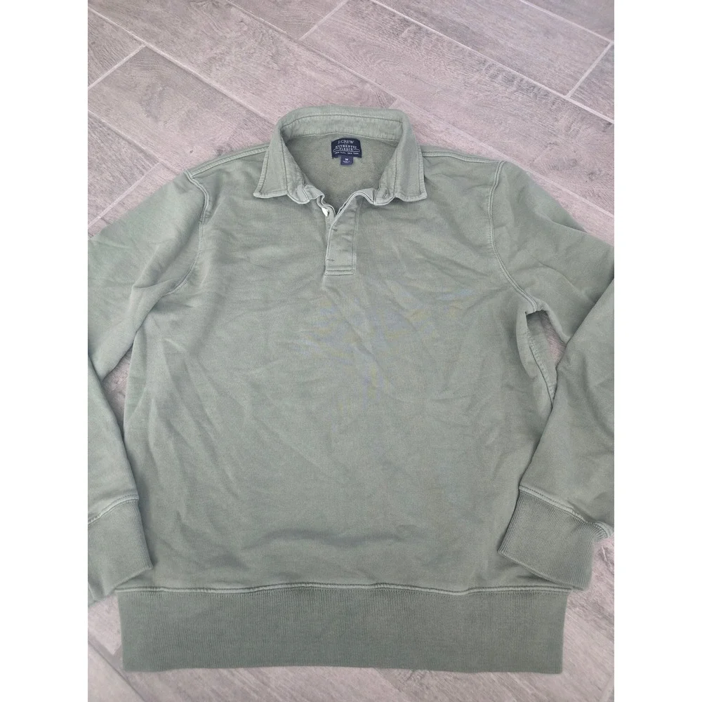 J. Crew Authentic Rugby Pullover Sweatshirt Khaki Green Collared‎ Medium Fleece